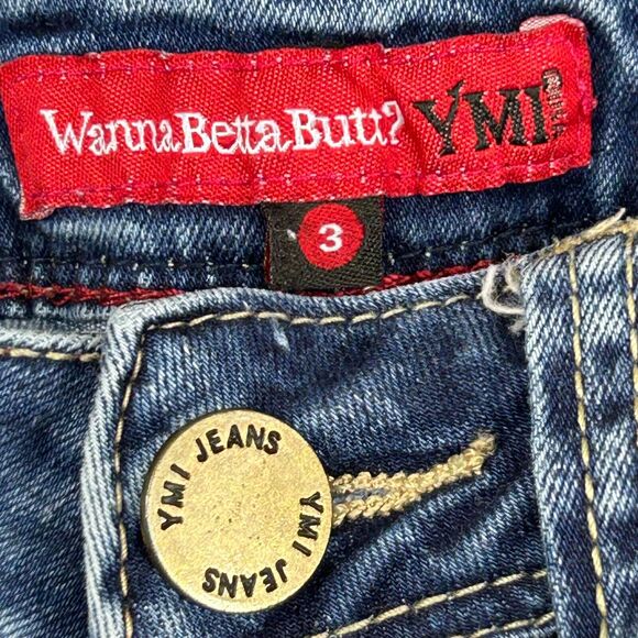 YMI Jeans Womens 3 Blue Medium Wash Skinny Distressed Low Rise 5 Pocket Denim - Picture 10 of 13